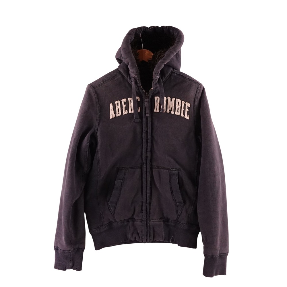 Abercrombie & Fitch Mens Medium Wolf Jaw Jacket Navy Faux Fur Lined Hoodie Zip